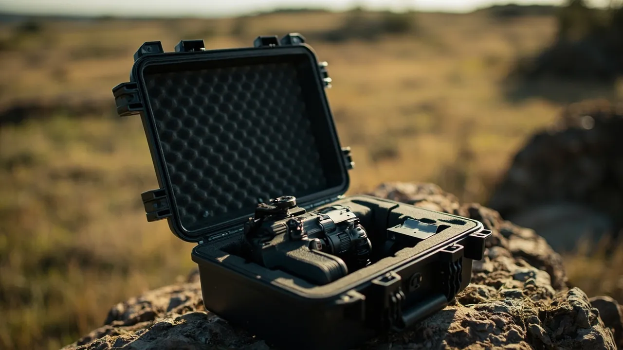 ABS protective case opened in an outdoor field