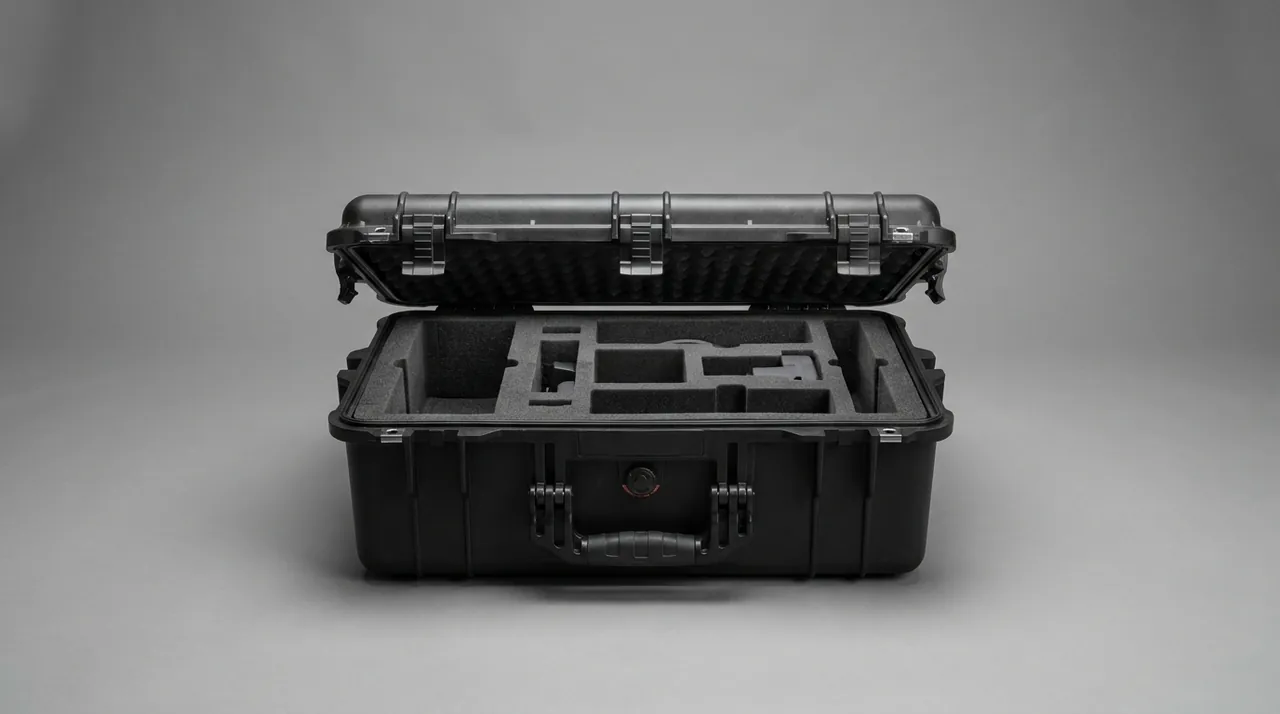An engineer placing a LiDAR into a custom liner inside a transport case in a laboratory