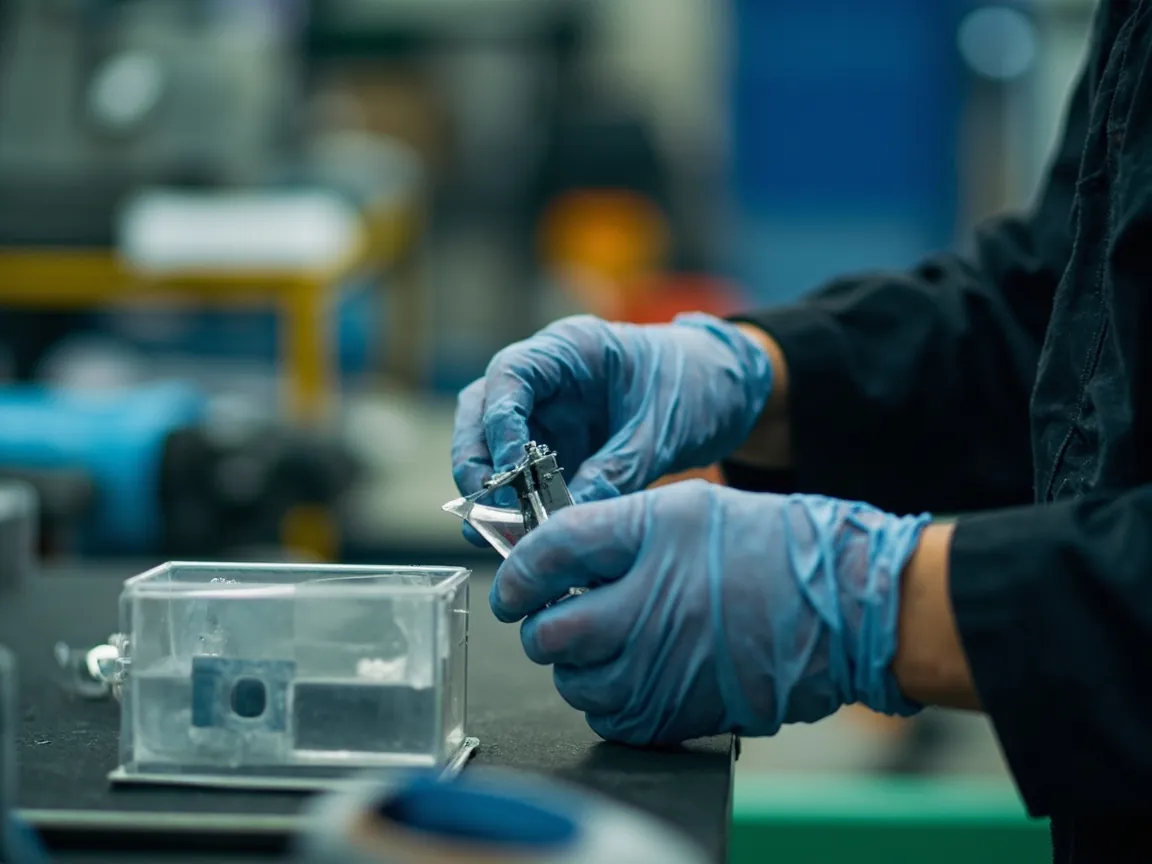 Aluminum case on a vibration table during MIL-STD-810H random vibration testing