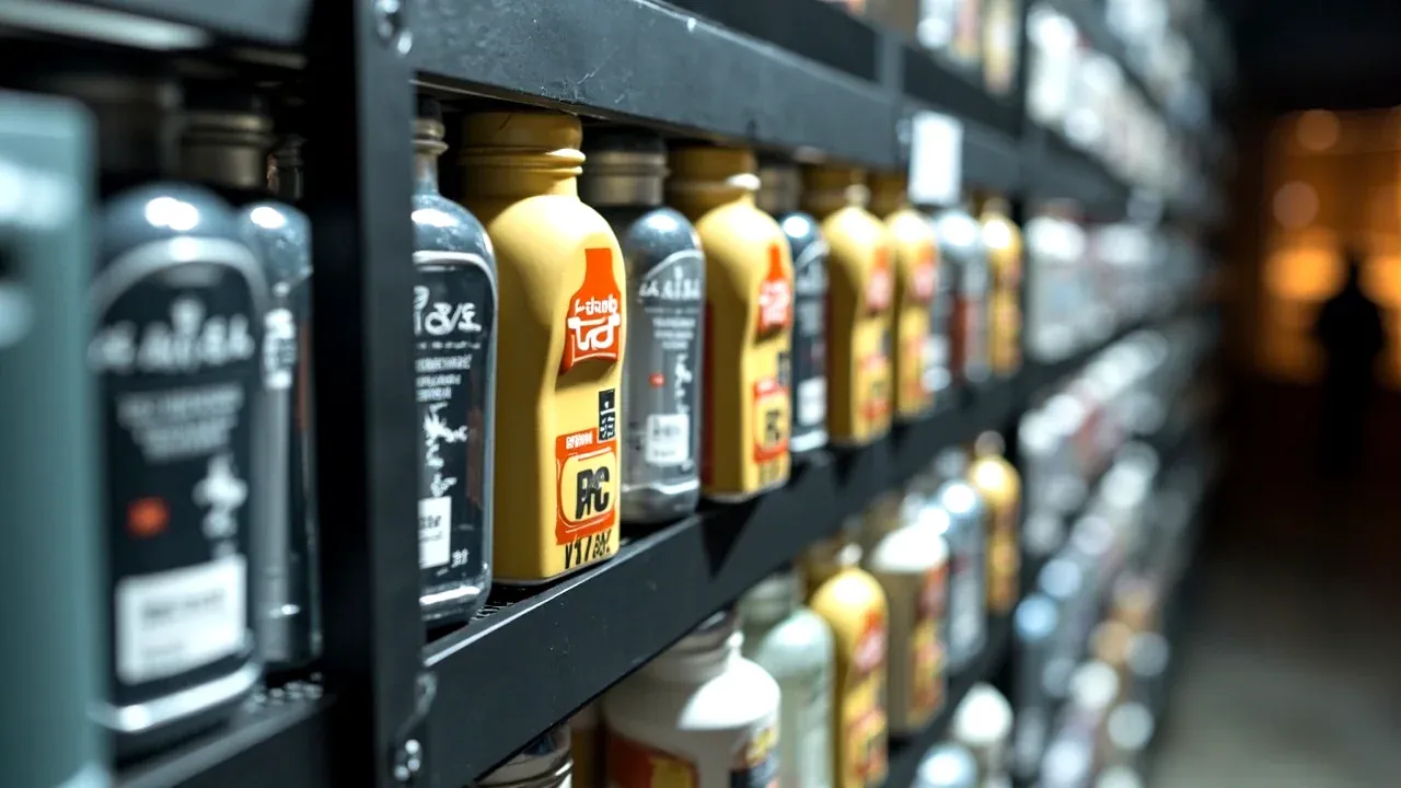 Three boxes of different heights on shelving, lids closed
