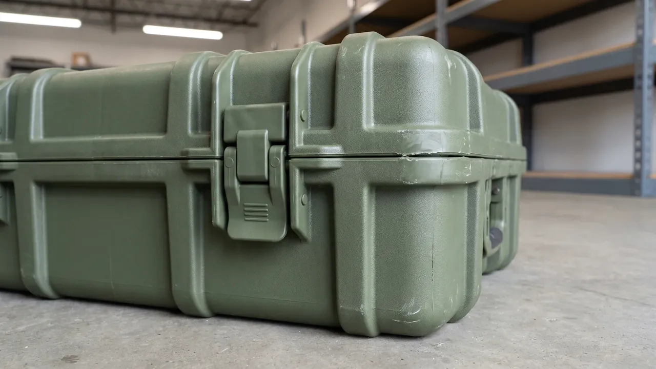 Custom ammunition case used in the Stacking, Palletisation, Lifting and Forklift Handling stage for ammunition container