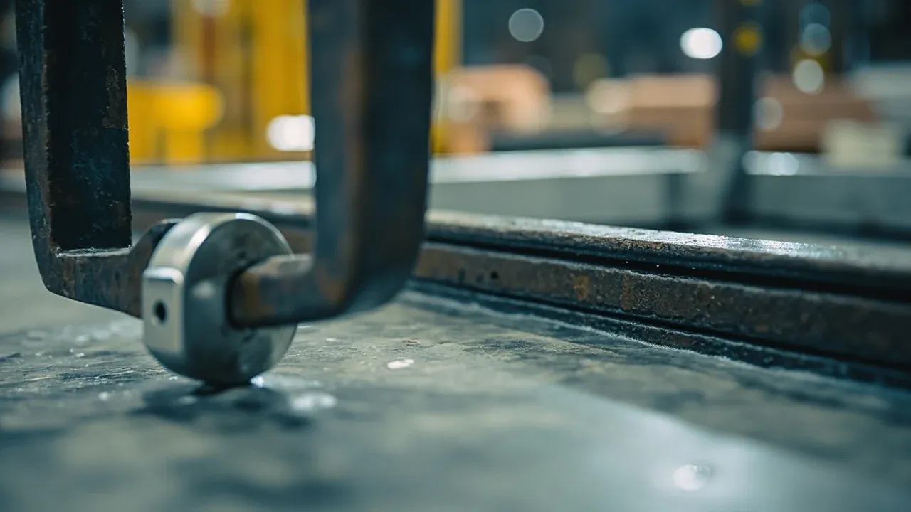 Close-up of the floor anchor beside the case carry handle
