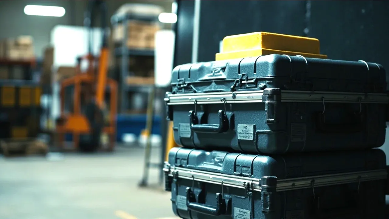 Three containers stacked in a column with a test weight on the top