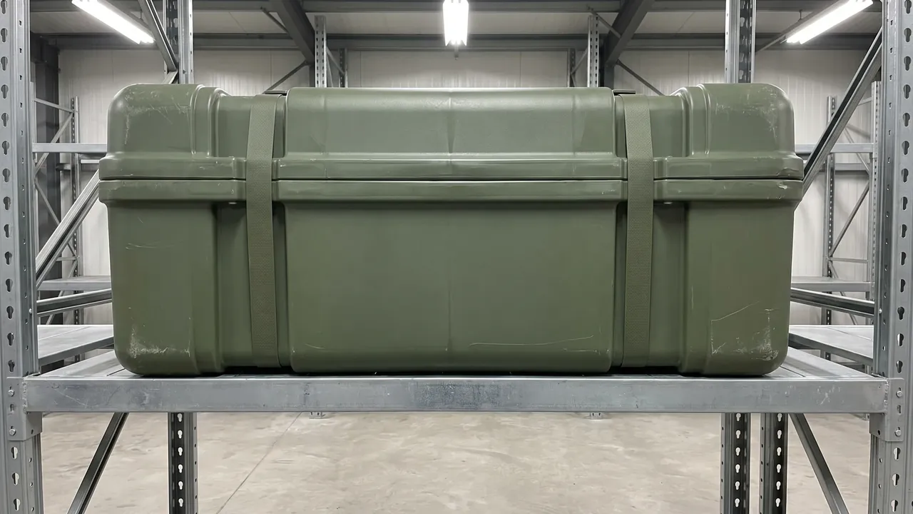 Custom ammunition transit case used in the Certification and Export-Control Boundaries for Transit Packaging stage for ammunition transit case