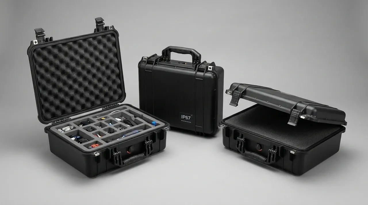 A collection climate case for loan transit loaded and strapped in a vehicle, with a travelling temperature and humidity logger beside it