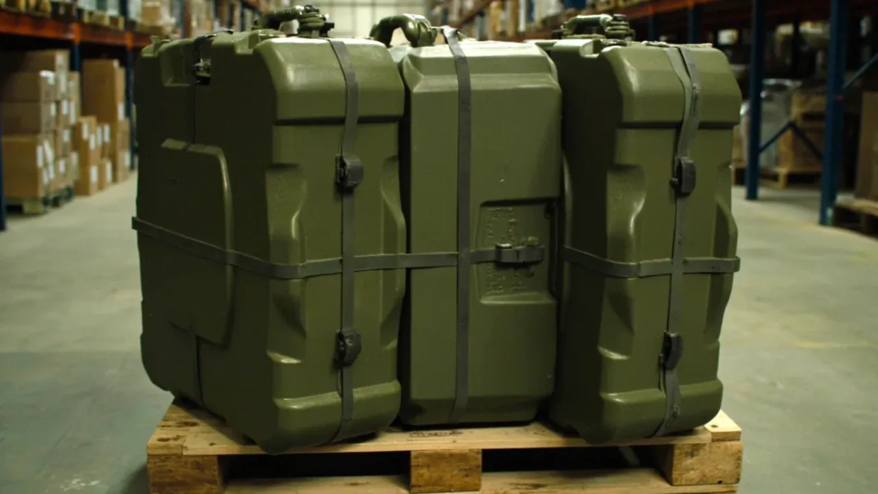 Four boxes strapped on a pallet