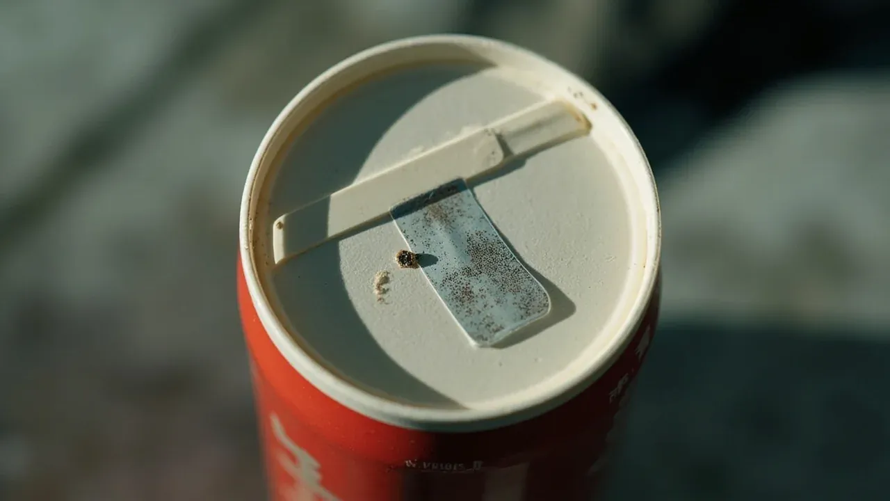 Close-up of the sealed lid edge and the tamper label position