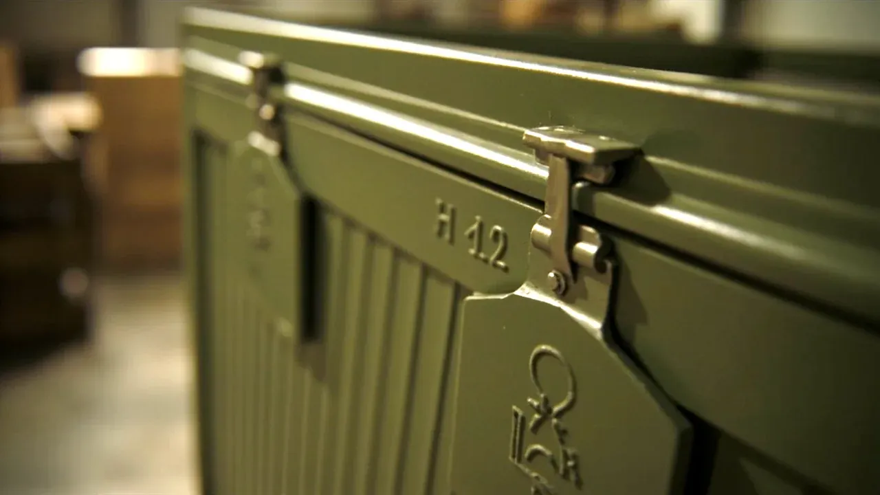 Wall ribs, draw latches and hinge in side view