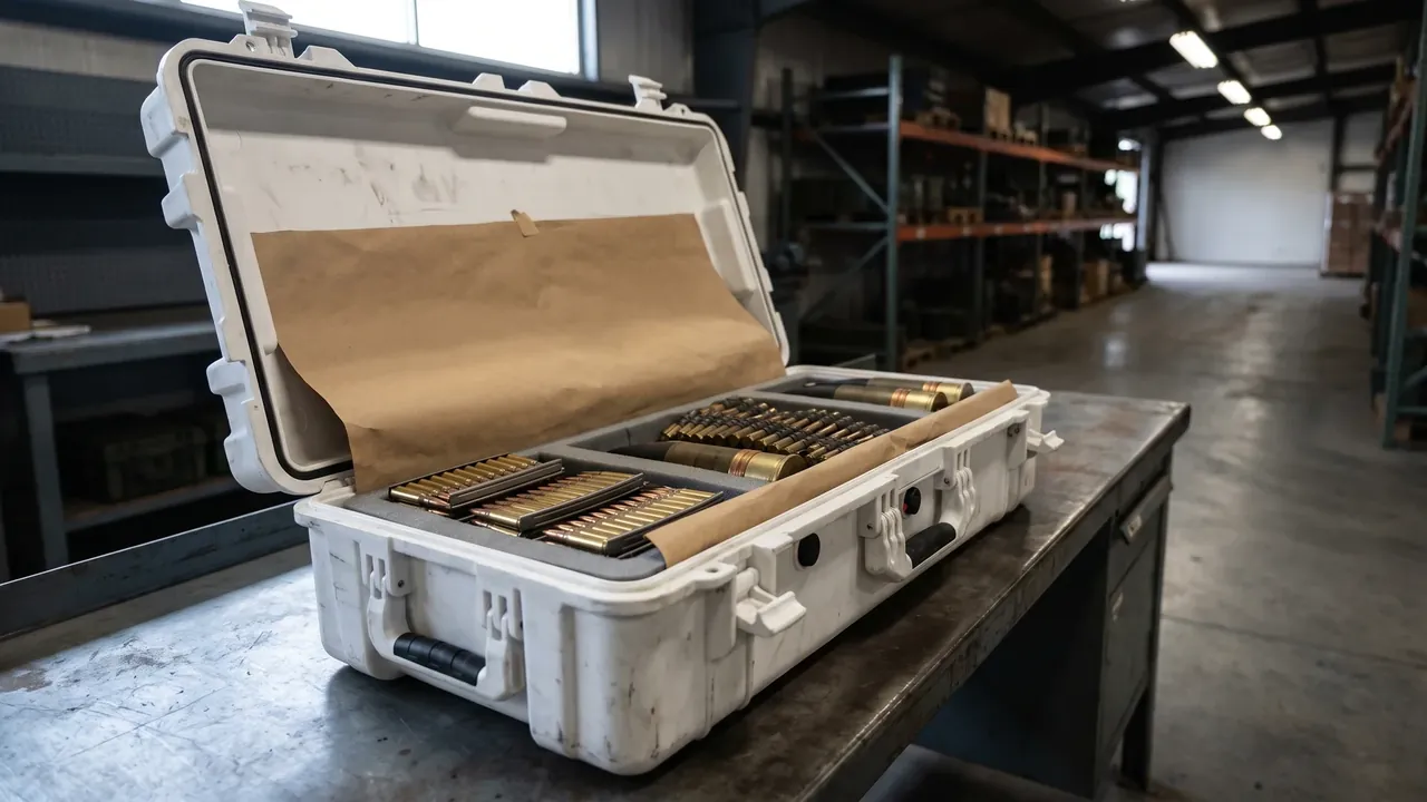 Custom bullet storage case used in the Sealing Rating and Pressure-Equalisation Valve: Reading IP Codes stage for ammunition storage box