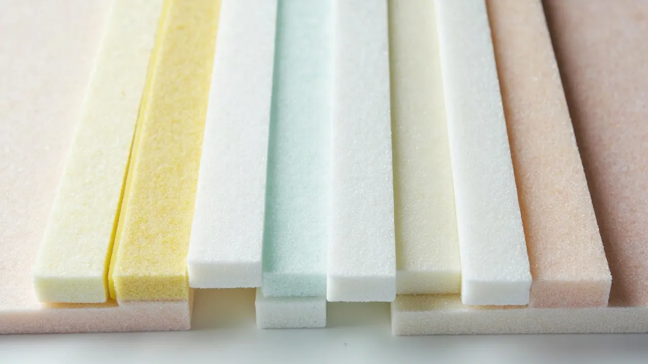 Assorted foam material samples arranged