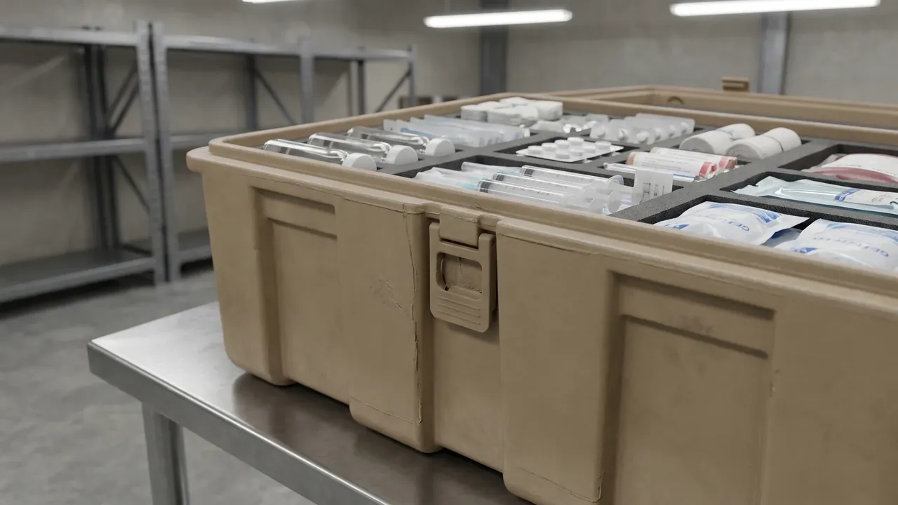 Custom first-aid case shell used in the Latch Seats, Hinge Seats and Embedded Inserts stage for case shell