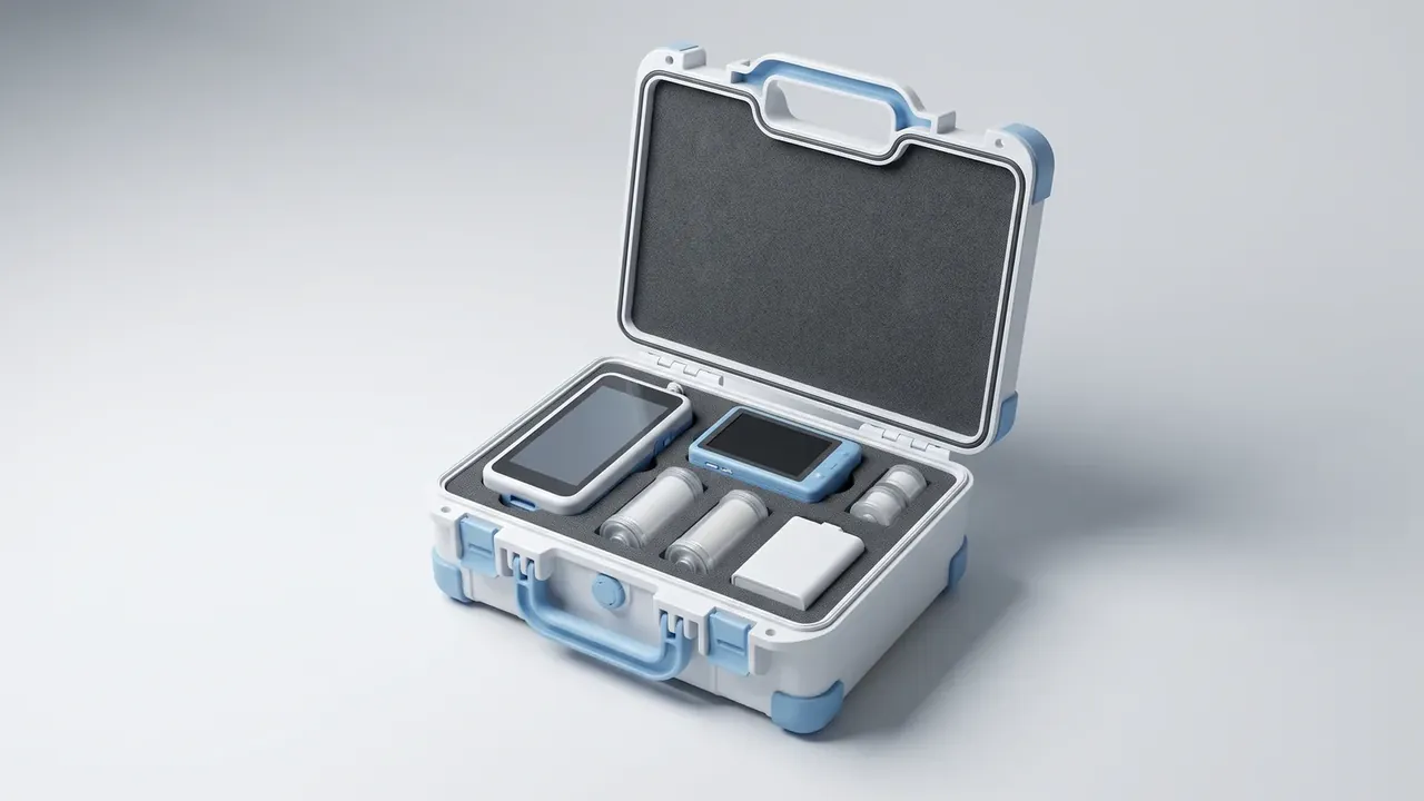 Cases for SE Asia in white and blue, lid open to show grey foam, a white gasket seam and blue corner bumpers