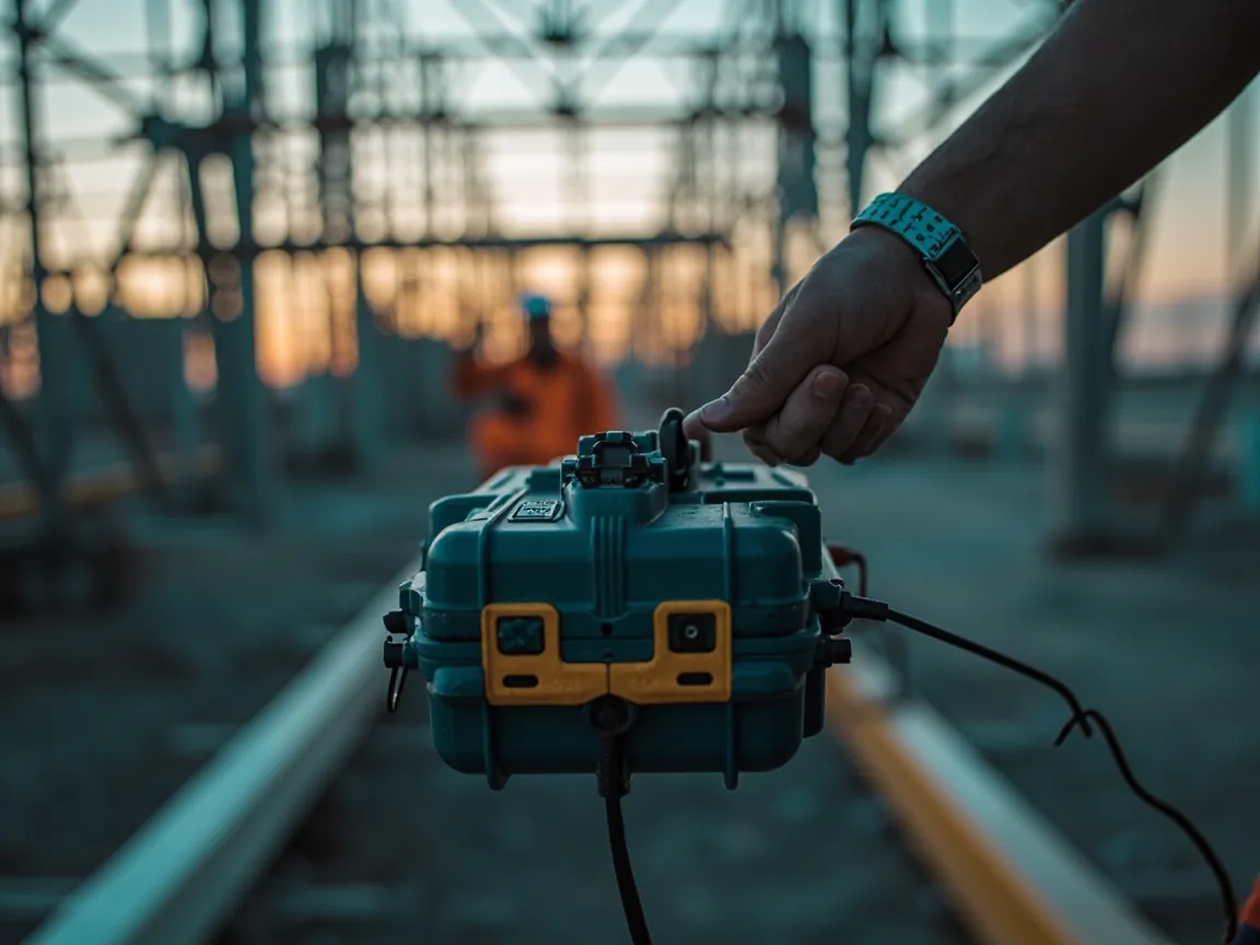 On-site operator placing the emergency communication power case and locking the transport case