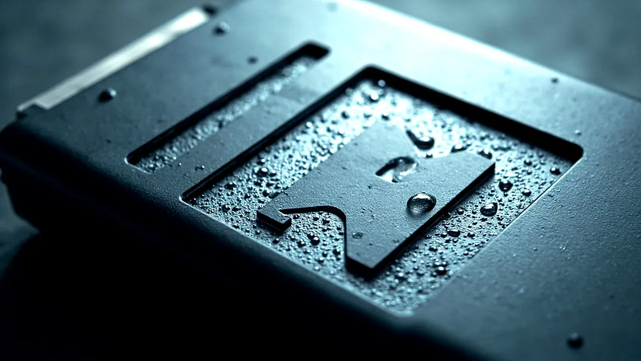 Close-up of condensation droplets on the inside of the lid
