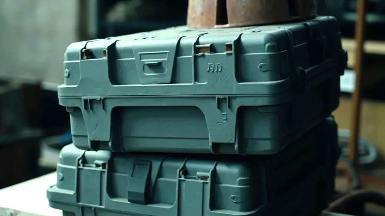 Two cases stacked, corner bumpers carrying load