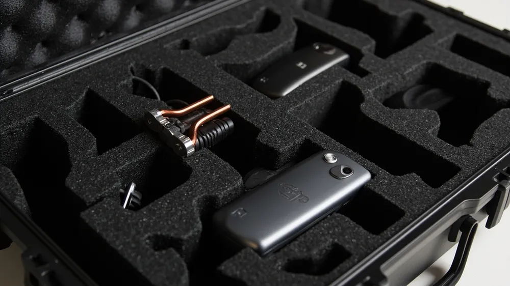 Foam compartments for a bike computer, multi-tool and lights in a case
