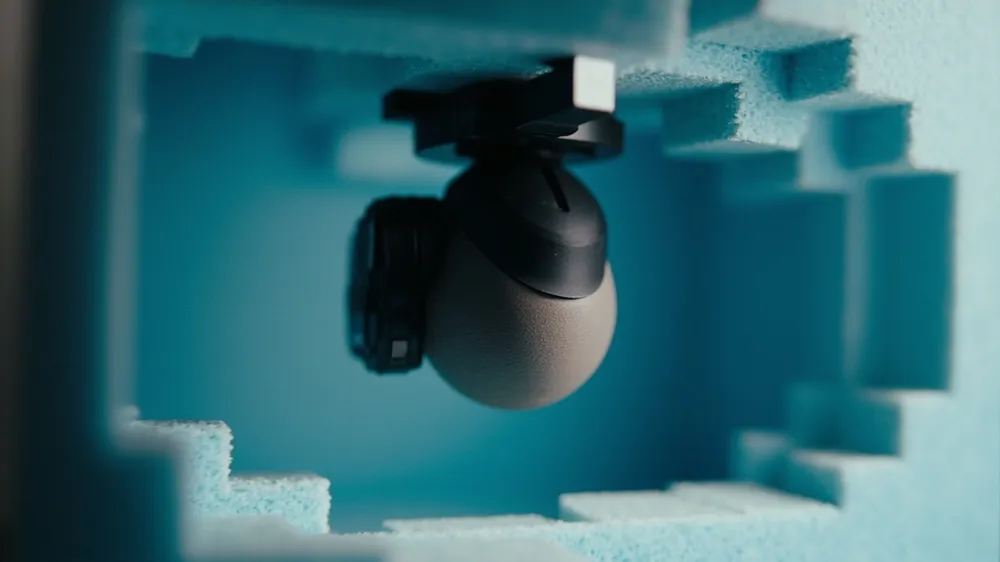 A gimbal suspended in a custom foam cavity