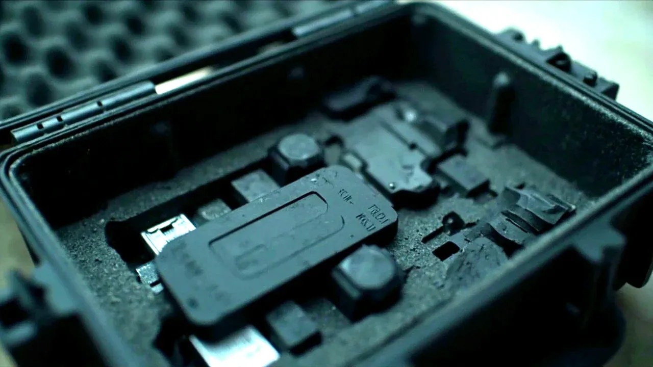 Close-up of two batteries stored together in one compartment of a drone case