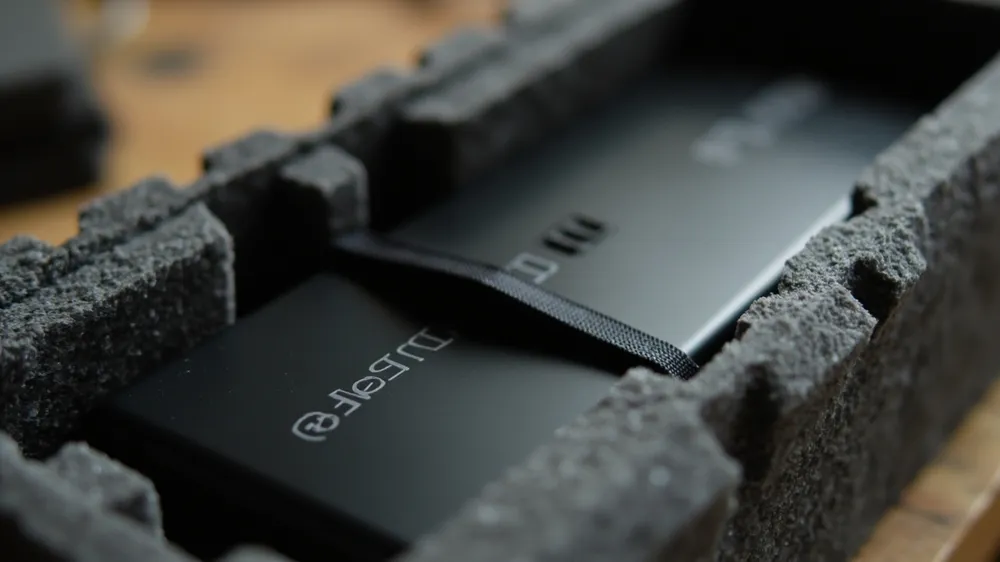 Close-up of an e-bike battery in a cut foam cavity