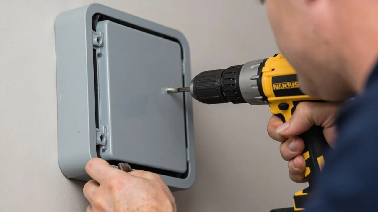 Electrician installing a wall mounted waterproof enclosure