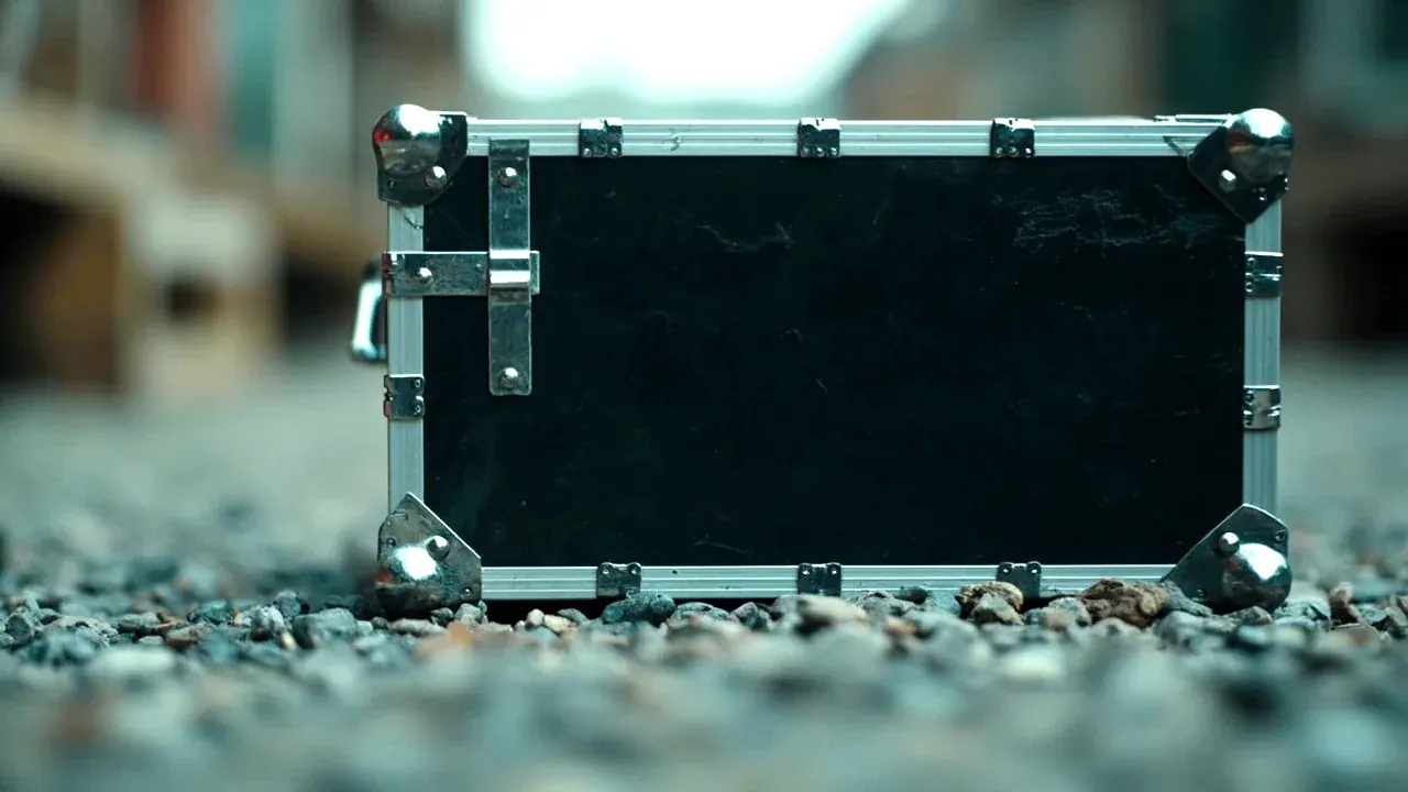 Close-up of the case feet on gravel ground