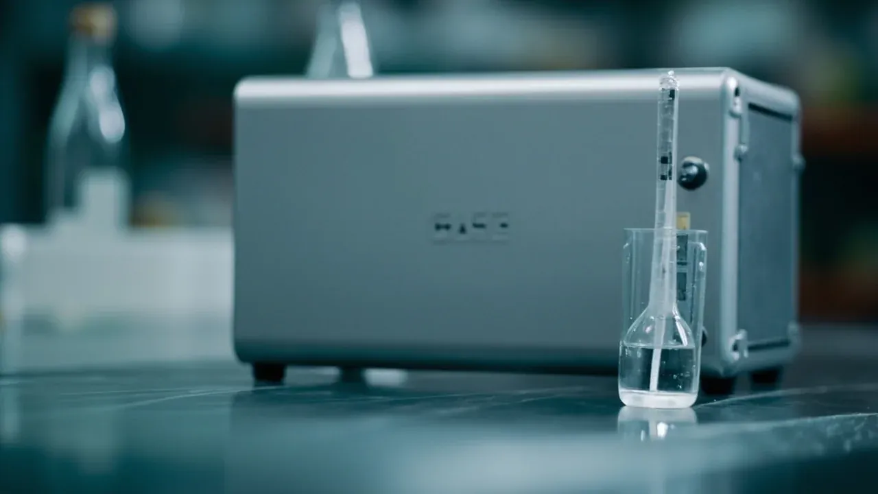 The case on a lab bench with a blank calibration label holder