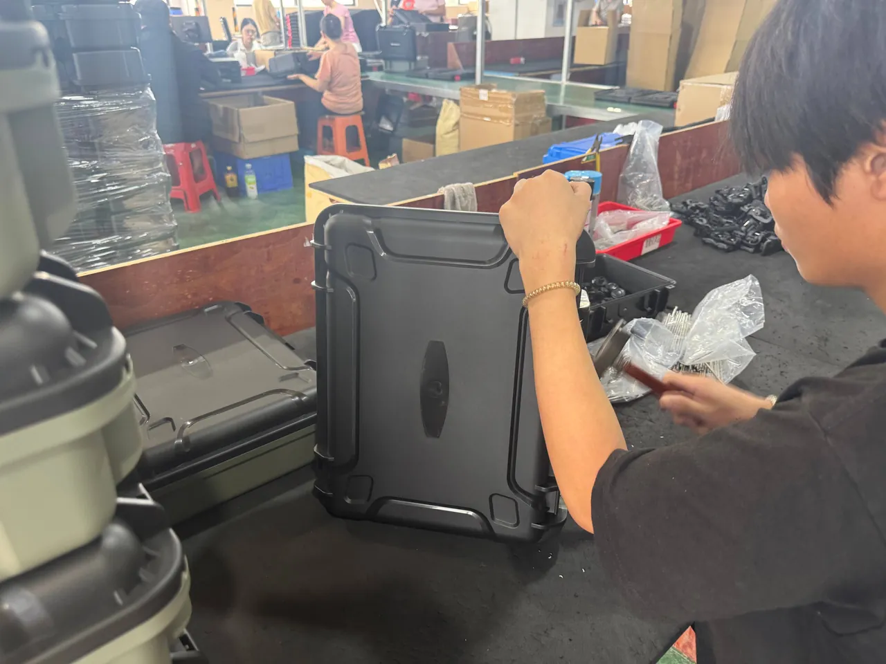 Electronics Boxes & Component Boxes: PCB, Chip & Sensor Protection neatly arranged inside a protective case on the work site