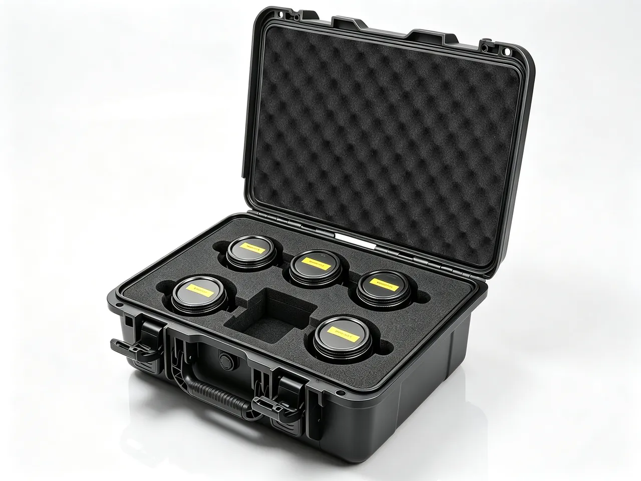 Sealed case interior after packing, with desiccant and humidity indicator card fitted