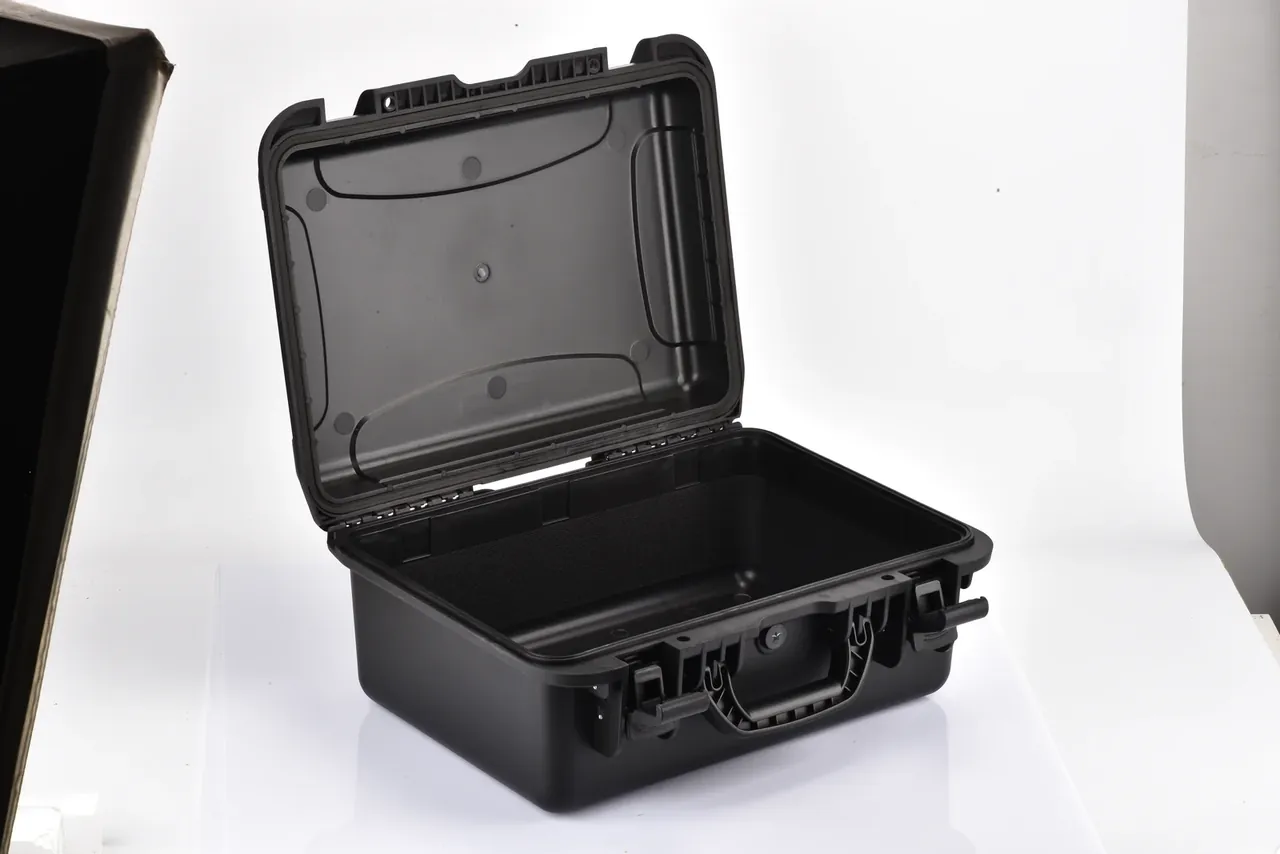 Case open, lid recess and central boss visible, both cavities empty