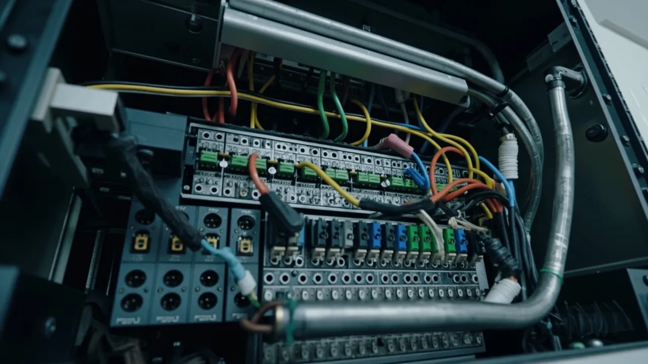 DIN rail terminals and cable glands wired in an enclosure