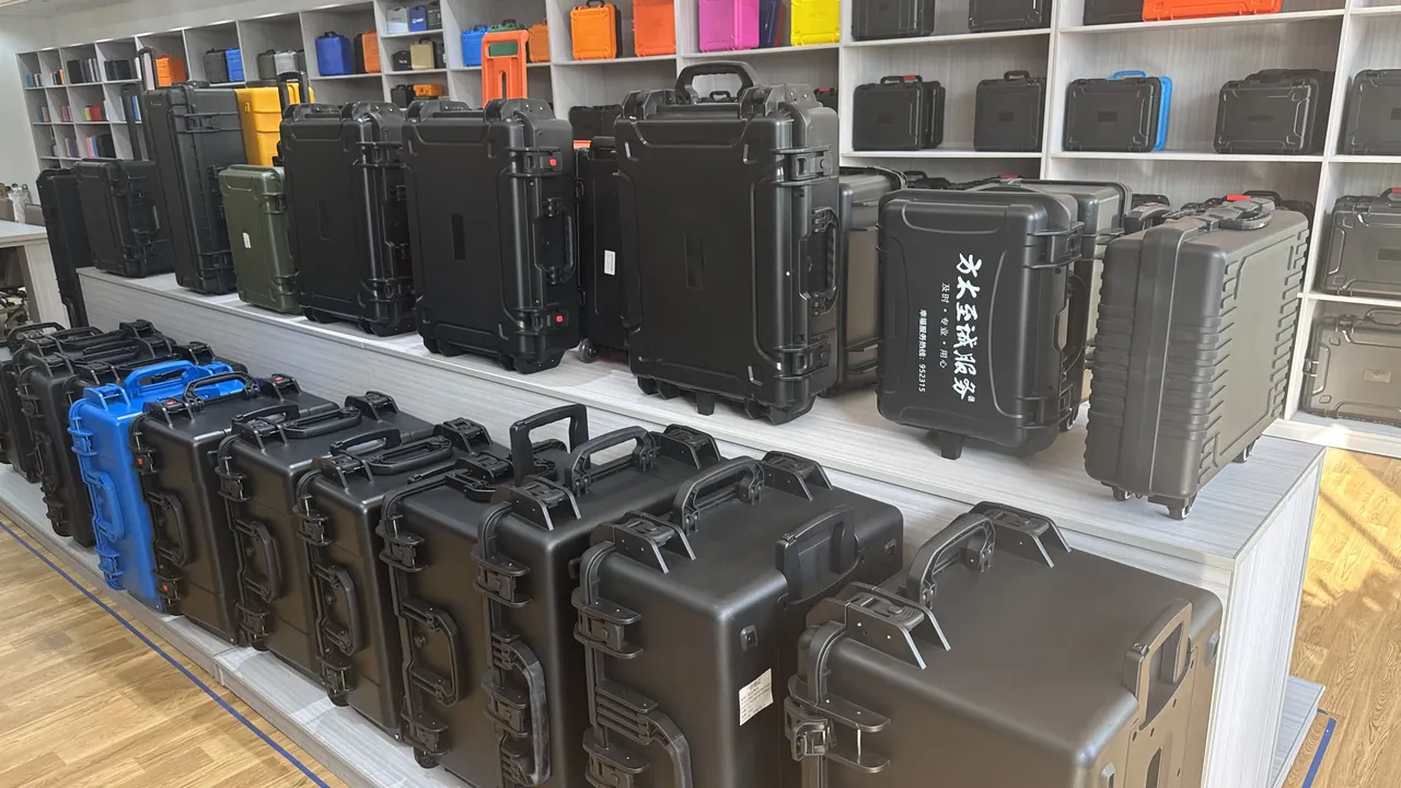 Equestrian gear case opened in a club tack room, with horse gear and rider gear sorted into compartments