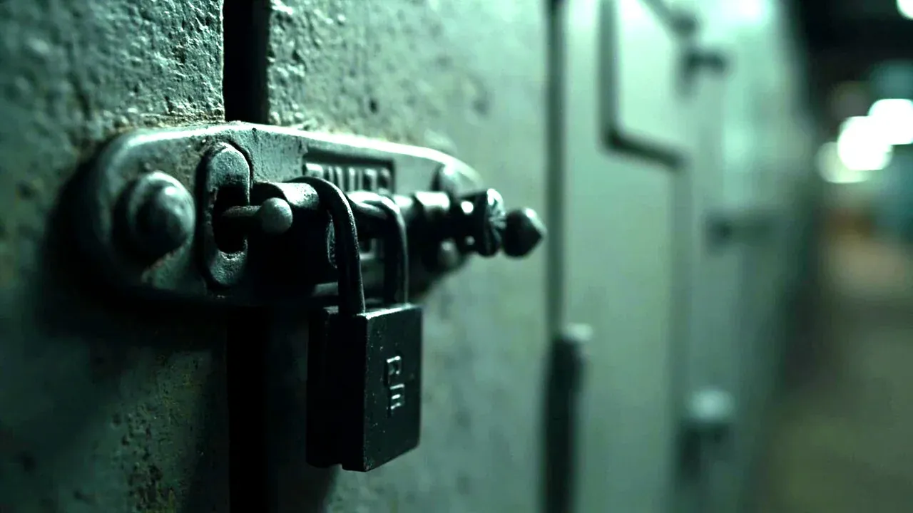 Close-up of the double latch and padlock hasp