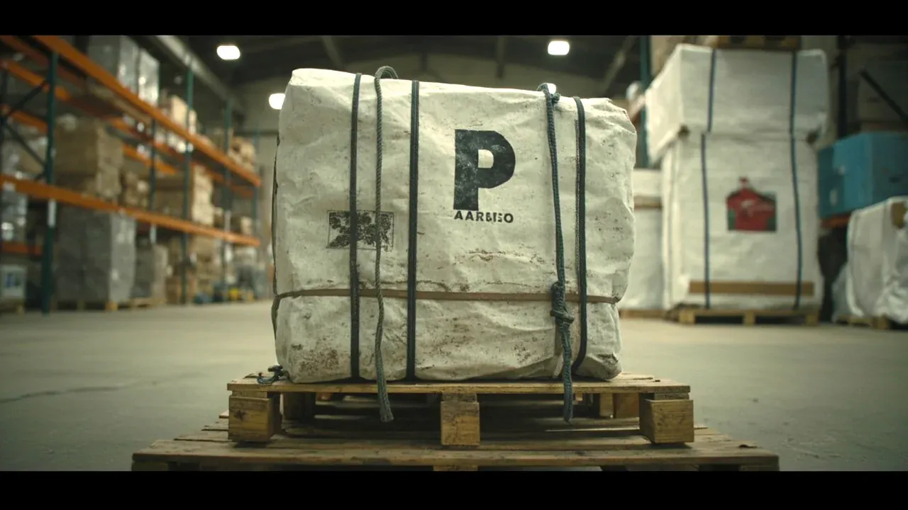 The container strapped on a pallet in an isolated store