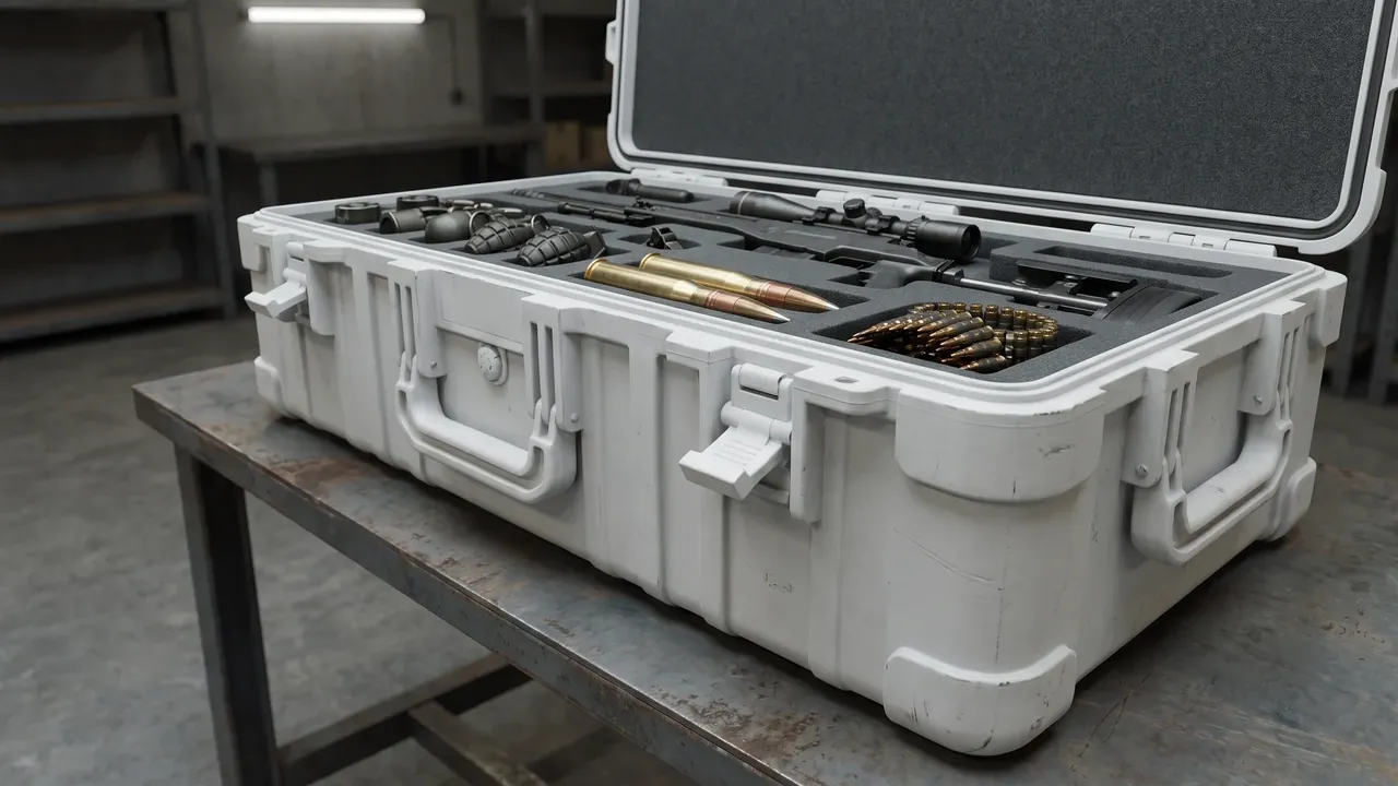 Custom explosive storage case used in the Locks, Seals and Tamper-Evident Design stage for compliant storage box