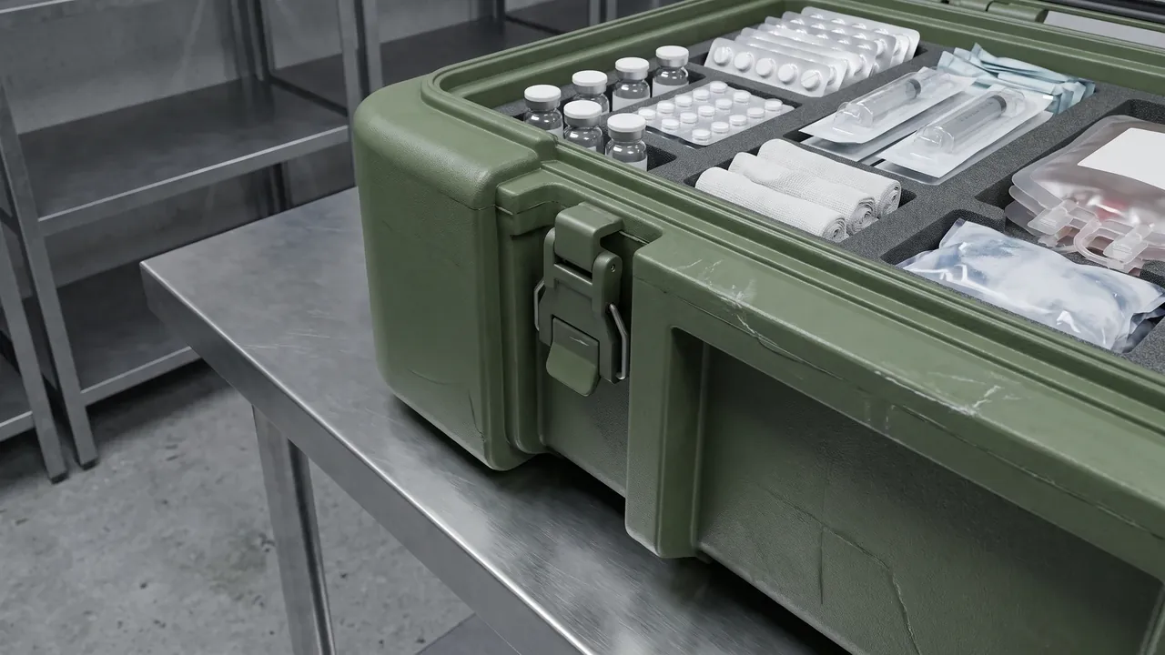 Custom war reserve supplies case used in the Damping and Stacking: Stability in Transport and Storage stage for field camp case