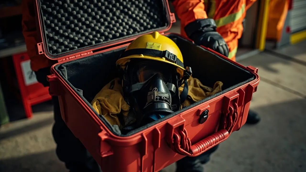 Red rescue case at fire station