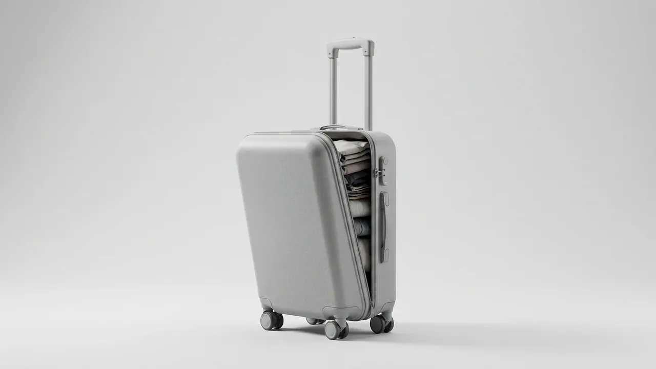 First Aid Kit Case in silver, split open along the top with folded clothing packed inside, side handle and twin latches visible