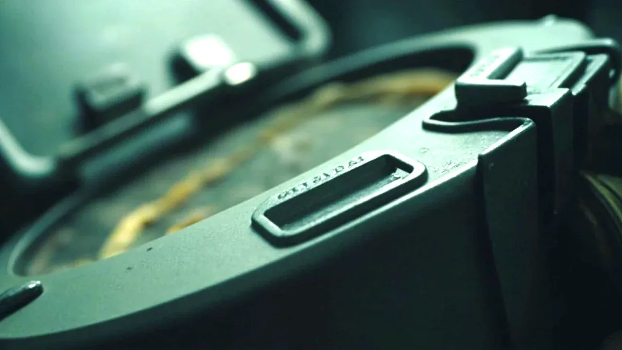 Close-up of the lid gasket and latch on the first aid case