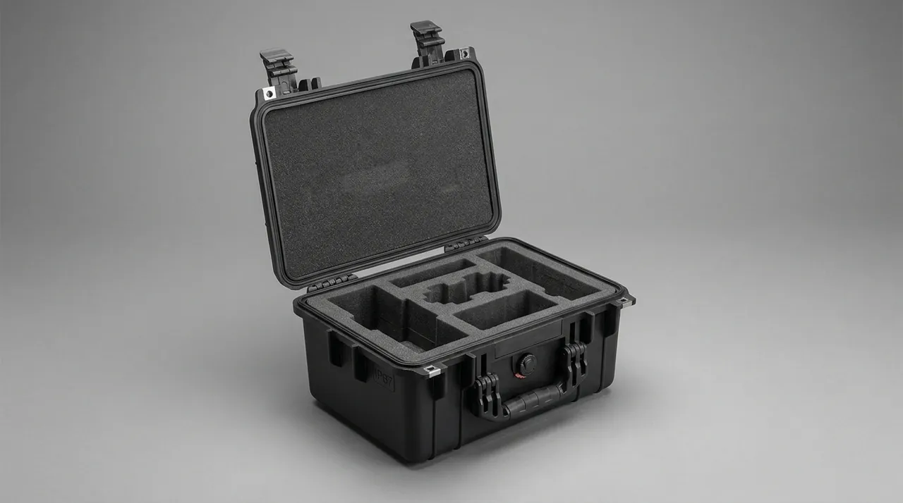 Weight-zone liner detail with dumbbells in independent bays supported by high-density foam