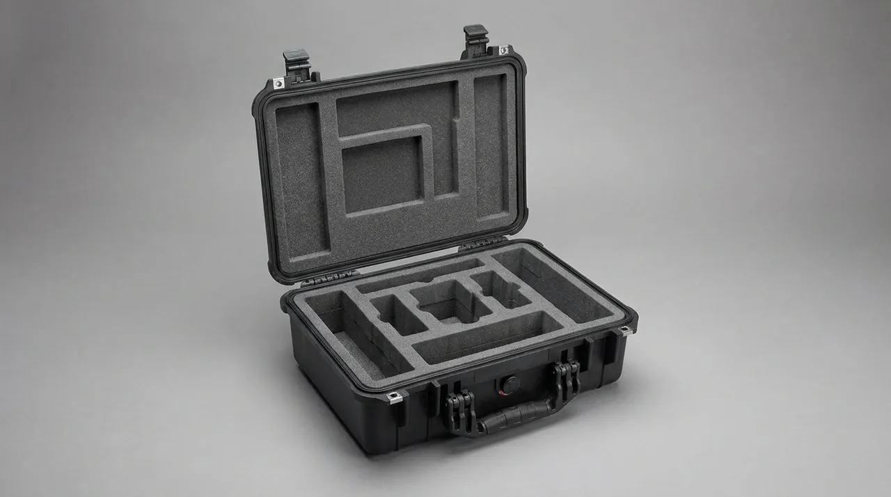 A stacking and compression test setup applying a uniform load to a protective case