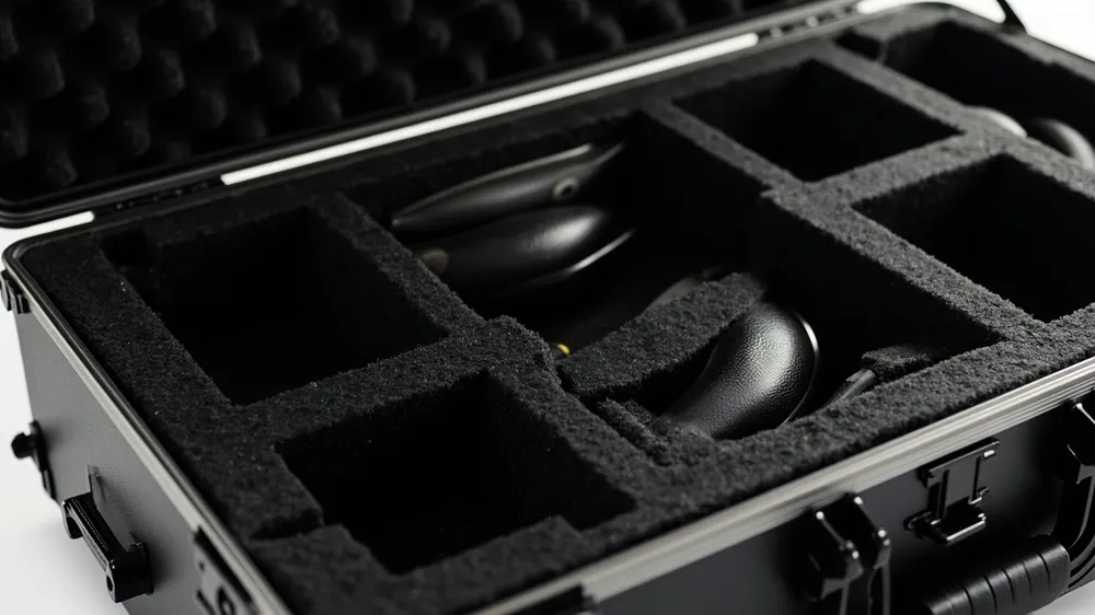 Custom molded foam compartments for golf clubs inside a case