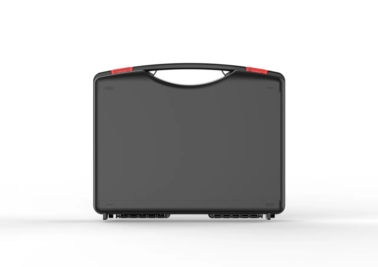 Probe shaft held by multi-point supports beside an isolated glassware cavity inside a case