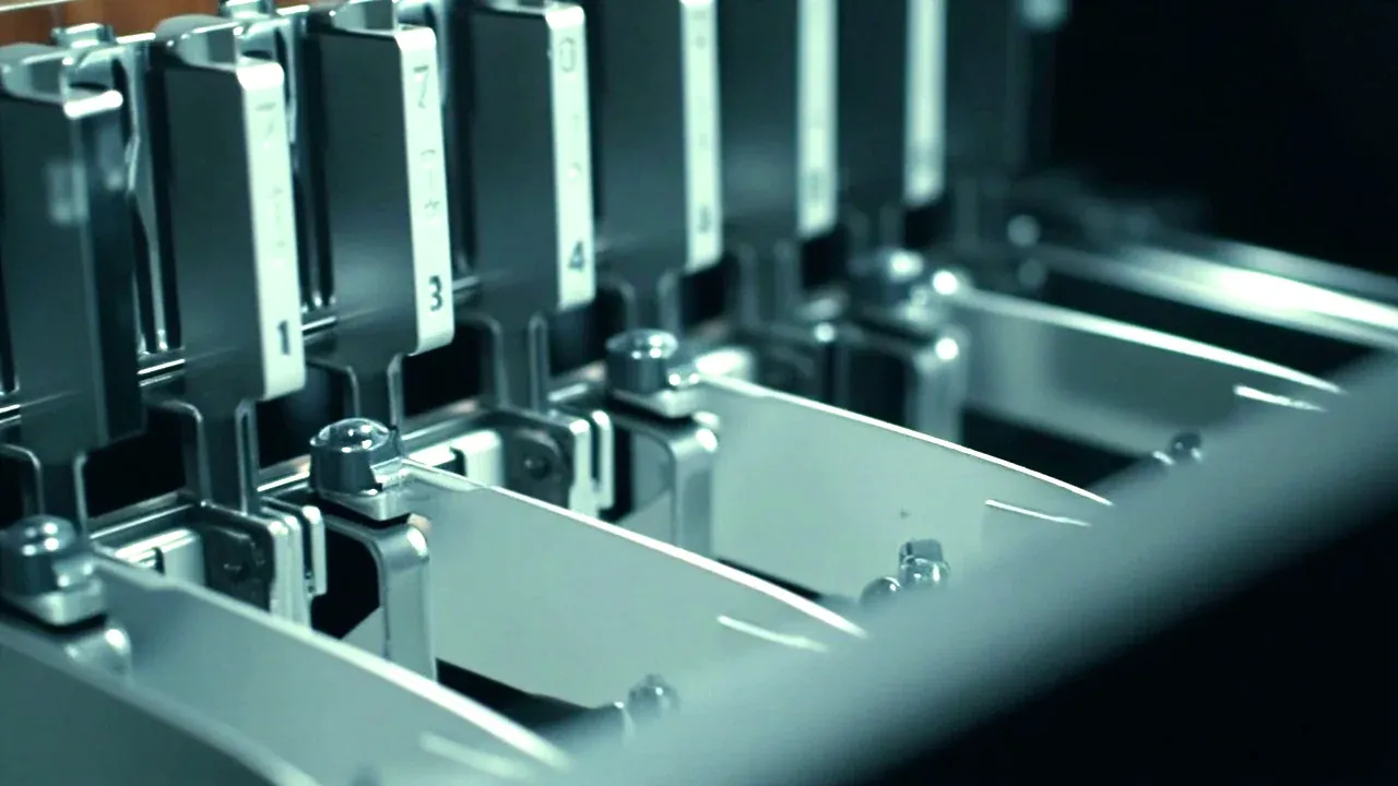 Close-up of the internal rack positions with empty U-shaped cradles