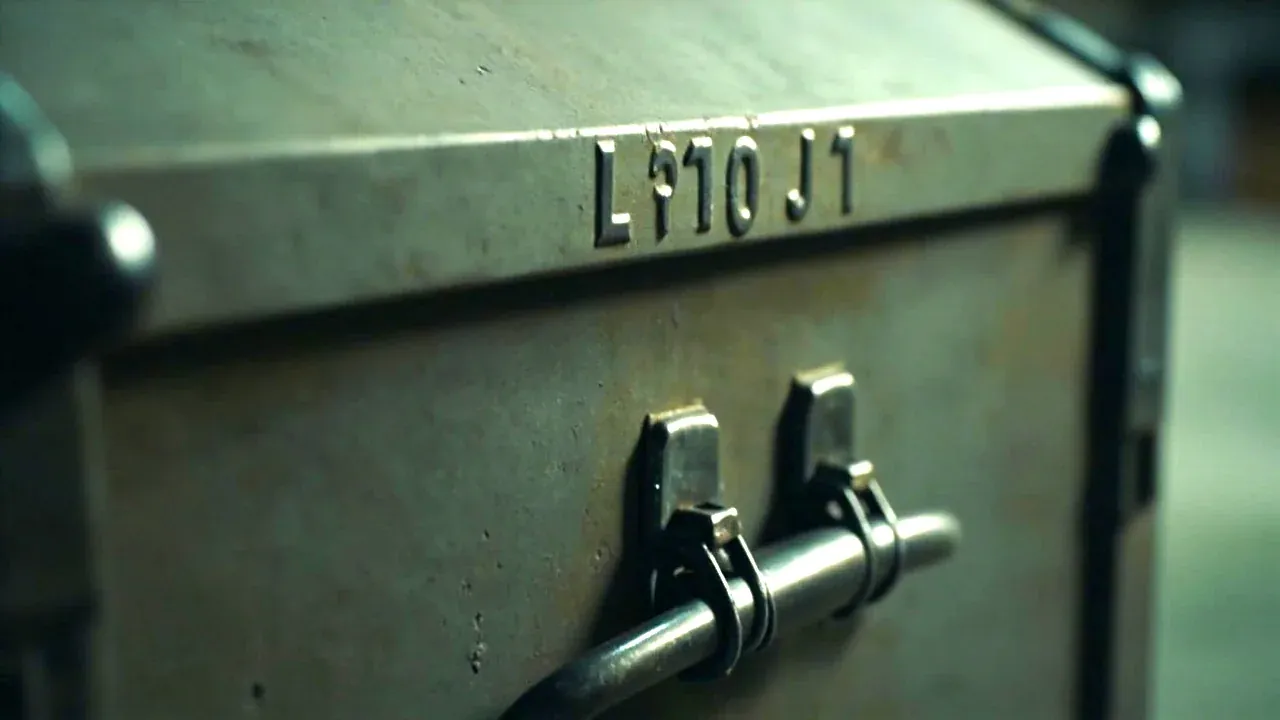 Close-up of the cabinet lock bar and the case latches