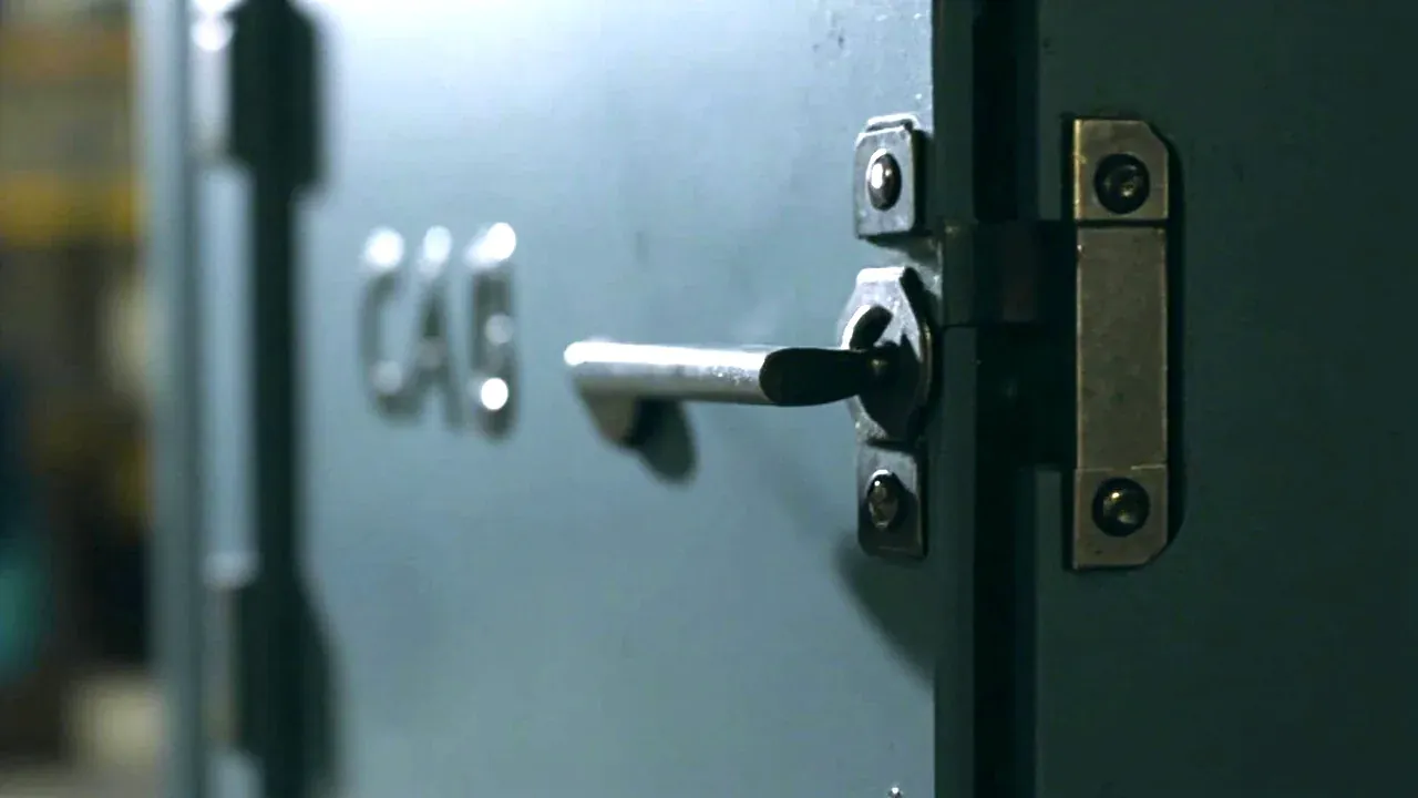 Close-up of the door hinge and lock body