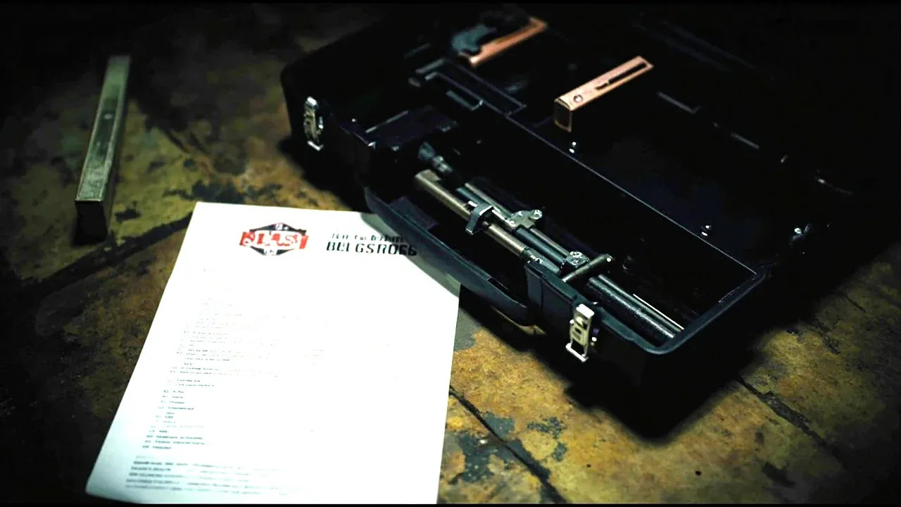 A printed tool checklist lying beside an open hand tool case with one slot empty