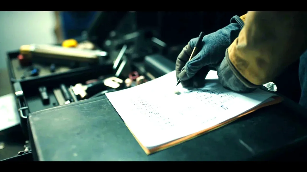 A gloved hand counting tools against a checklist from a hand tool case