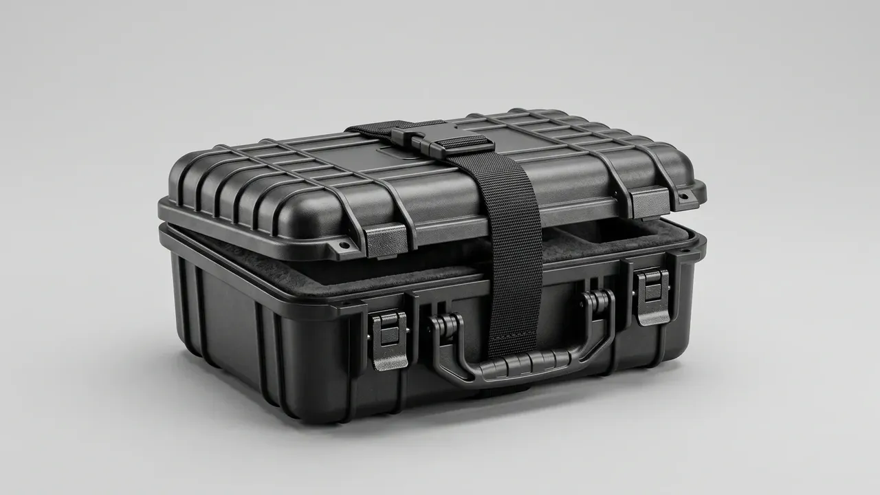Handheld plastic tool case with tray: one sample, 16 mm to 11 mm