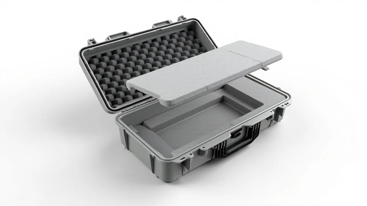 Exploded view of shell seal hinge latch and foam
