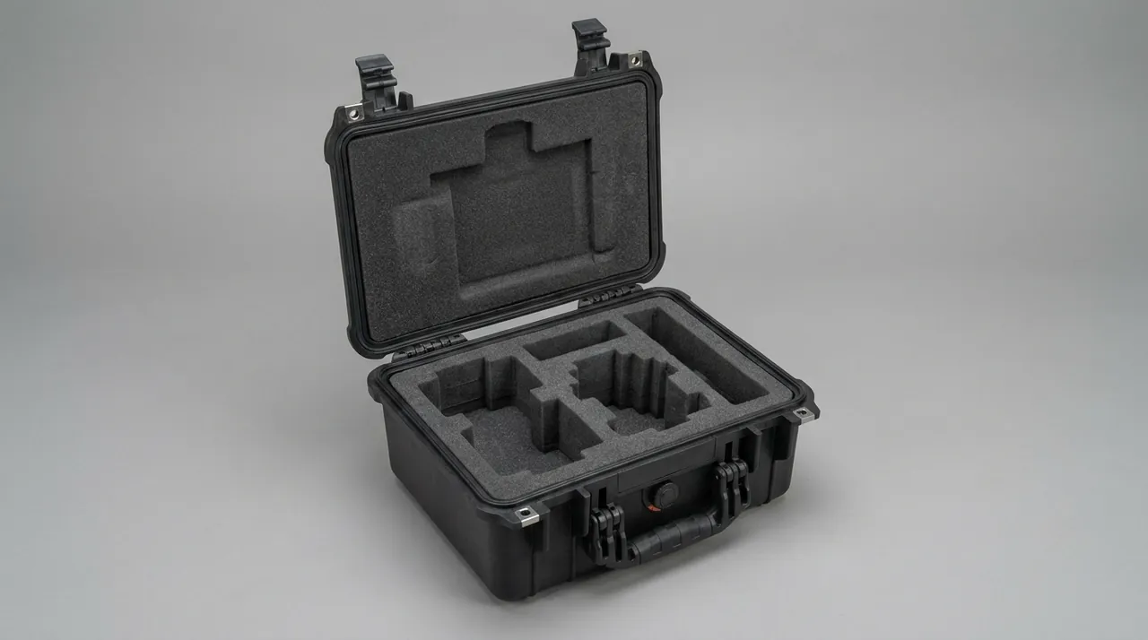 Foam-lined compartment interior customized to the Hydraulic Lift Platform outline